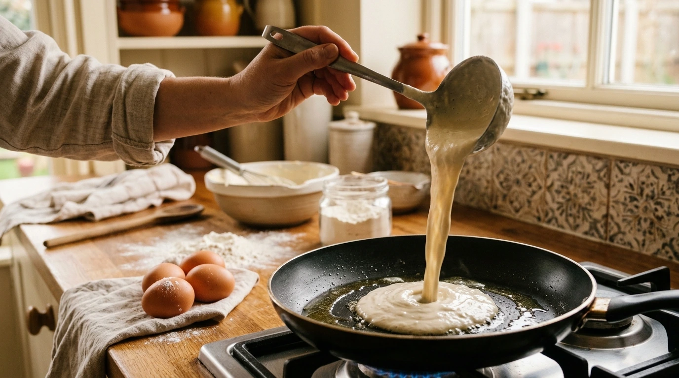 Pâte à crêpes versée à la louche