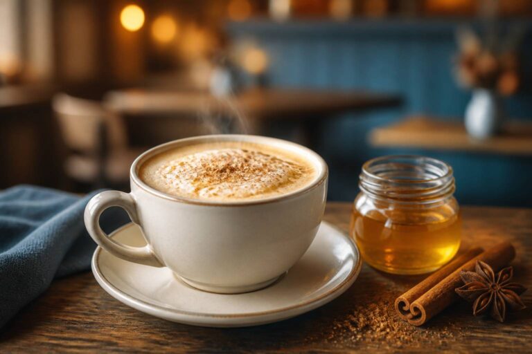 Délicieux latte au lait chaud infusé au miel et aux épices