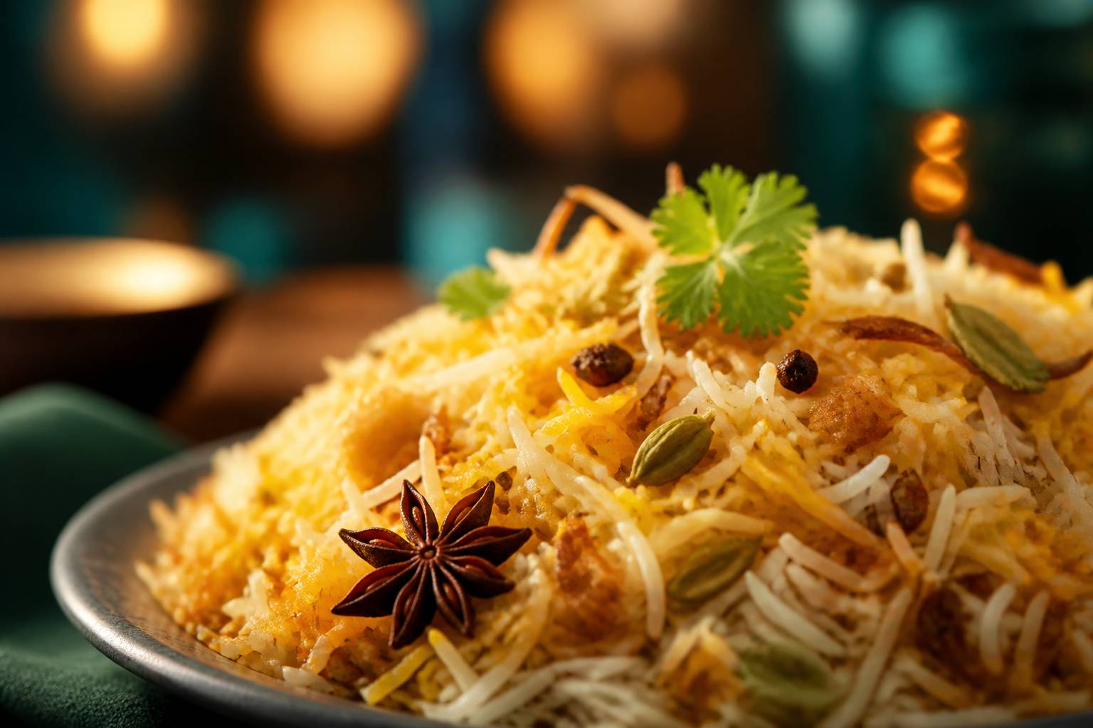 Riz basmati aux grains séparés avec épices et coriandre