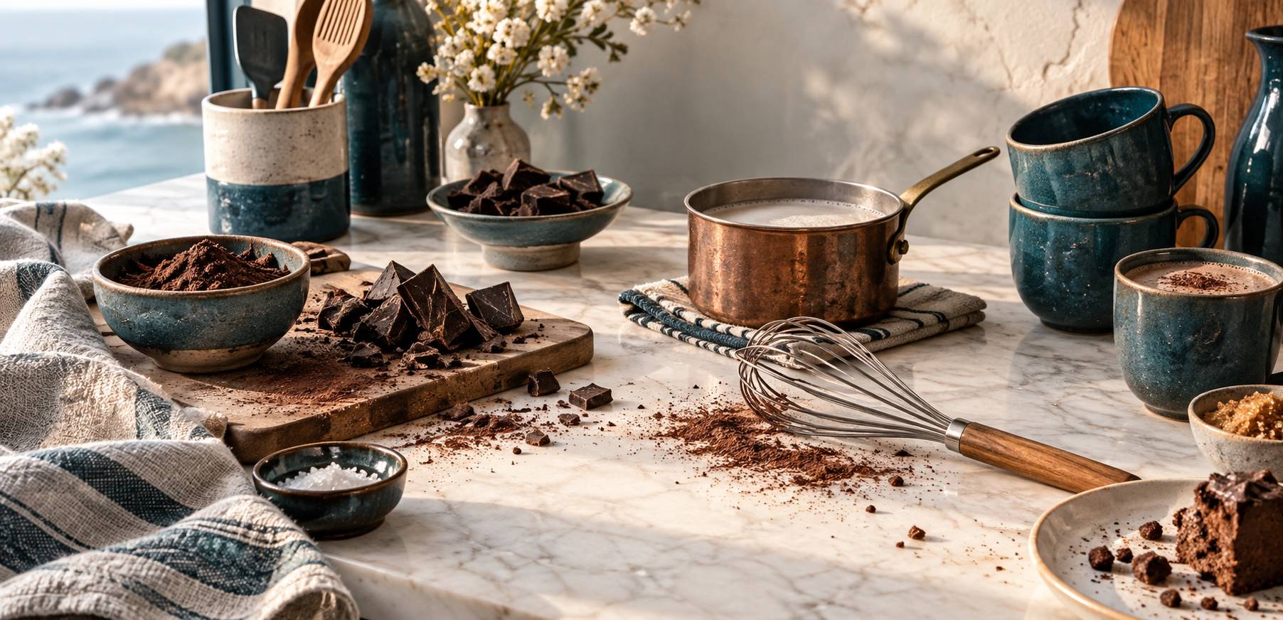 Tasse de chocolat chaud viennois garnie de chantilly et de copeaux de chocolat