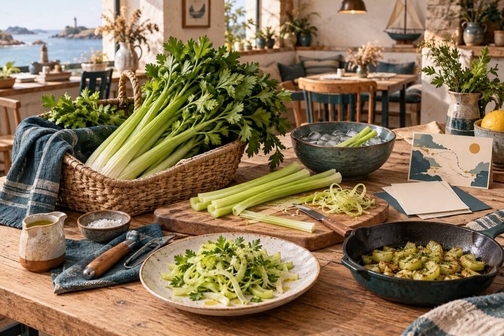 Illustration éditoriale du sujet : Les secrets pour cuisiner le céleri branche à la perfection