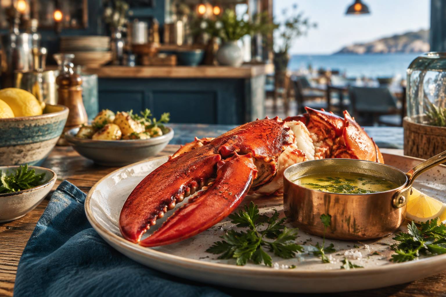 Pince de homard et casserole de beurre citronne